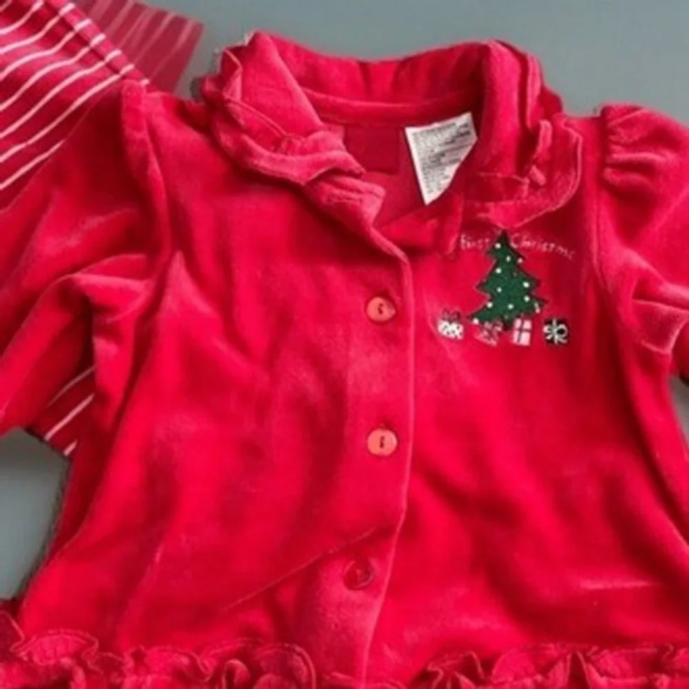 Carters Baby Girls 6M First Christmas Velour Cardigan Striped Leggings Set‎ Red